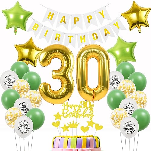 Luftballons 30 Geburtstag Mann Frau deko Gold Grün, Geburtstagsdeko 30 Jahre Mann Dekoration Grün,deko 30. Geburtstag Männer Gold, Tortendeko 30 Geburtstag Frauen Mann Ballon 30 Gold Grün von Oumezon