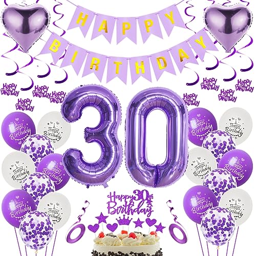 Luftballons 30. Geburtstag Dekoration Lila - Folienballon, Ballon, Tortendeko für Frauen - 30 Jahre Feier von Oumezon
