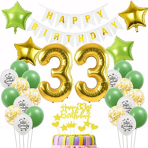Luftballons 33 Geburtstag Mann Frau deko Gold Grün, Geburtstagsdeko 33 Jahre Mann Dekoration Grün,deko 33. Geburtstag Männer Gold, Tortendeko 33 Geburtstag Frauen Mann Ballon 33 Gold Grün Luftballons 33 Geburtstag Mann Frau deko Gold Grün, Geburtstagsdeko 33 Jahre Mann Dekoration Grün,deko 33. Geburtstag Männer Gold, Tortendeko 33 Geburtstag Frauen Mann Ballon 33 Gold Grün von Oumezon