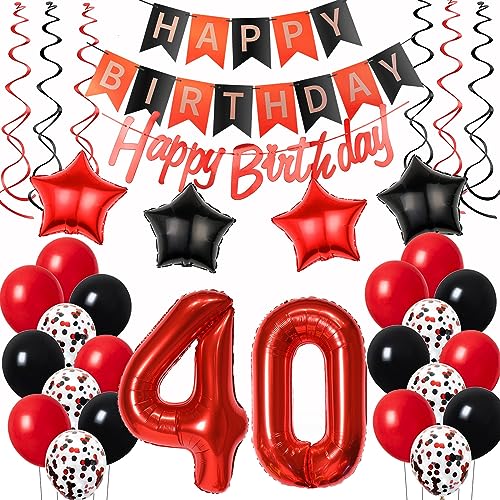 Luftballons 40. Geburtstag Deko Frauen Rot Schwarz, Geburtstagsdeko 40 jahre Frauen happy birthday 40 Frauen dekoration Rot deko 40. Geburtstag Frauen Schwarz ballons 40 Geburtstag Frauen von Oumezon