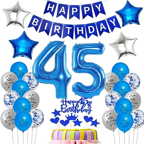 Luftballons 45 Geburtstag Mann deko blau, Geburtstagsdeko 45 Jahre Mann Dekoration, Ballon 45. Geburtstag Männer blau, Deko 45. Geburtstag Luftballons,Tortendeko 45. Geburtstag Mann kuchen deko von Oumezon