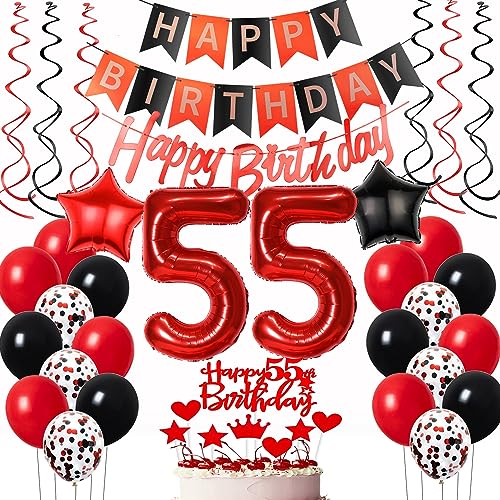 Oumezon Luftballons 55. Geburtstag Frauen Rot Schwarz Dekoration, ballon 55 deko Tortendeko Jahre Geburtstagsdeko Frau Luftballon, (heihong-youchapai-55S) von Oumezon