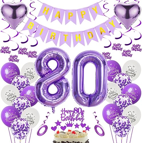 Luftballons 80. Geburtstag Dekoration Lila 80. Geburtstag Deko Frauen Lila Folienballon 80 Jahre Geburtstag Ballon 80.Geburtstag Deko Lila Frau 80 Geburtstag Lila Deko 80. Lila Tortendeko von Oumezon