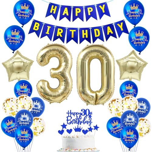 Oumezon 30. Geburtstag Deko Set, Mann 30. Geburtstagsdeko, Blau, Luftballons, Banner, Kuchen Topper Oumezon 30. Geburtstag Deko Set, Mann 30. Geburtstagsdeko, Blau, Luftballons, Banner, Kuchen Topper von Oumezon