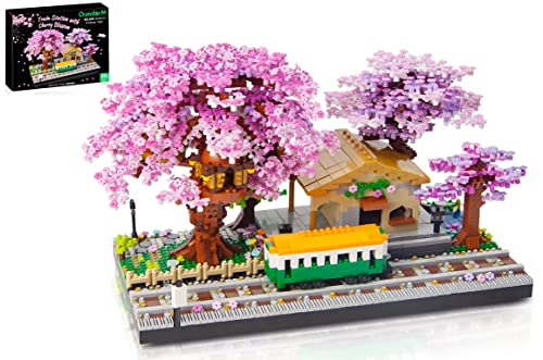 OundarM Mini Japanische Kirschblüte Bahnhof Bauklötze Set, Botanische Sakura-Kollektion Baukasten für Erwachsene,14+ Teens, Wohnaccessoires, Nicht kompatibel mit Lgo (3668 Stck.) von OundarM