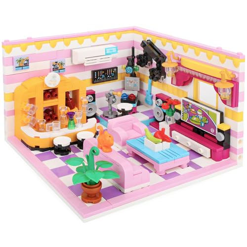 OundarM Spielhaus Mini-Bausteine Set- Wohnzimmer, Freunde Mädchenzimmer Baukasten, Puppenhaus Bauklötze Set für Mädchen Jungen 6 7 8 9 10 Jahre alt, Nicht kompatibel mit Lgo (670 St.) von OundarM