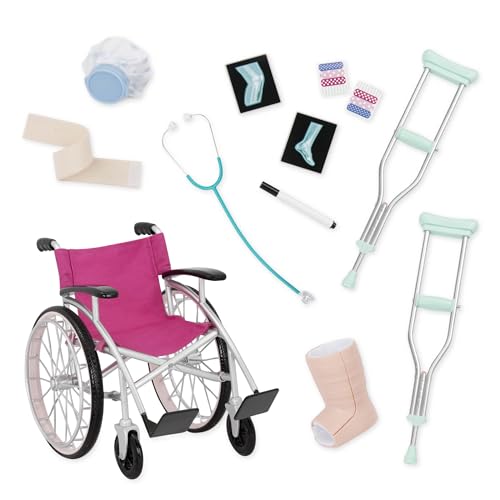Our Generation – Rollstuhl für 46 cm Puppen – Krankeunhaus Spielzeug – Krücken, Stethoskop, Röntgenbilder und mehr – Puppenzubehör – Spielzeug für Kinder ab 3 Jahren – Heals On Wheels von Battat