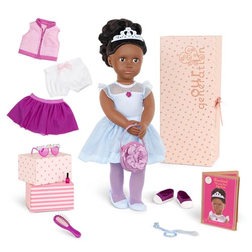 Our Generation Puppe Rosalind mit 3 Outfits – Bewegliche 46 cm Puppe mit Puppenkleidung, Kamm, Zubehör und Langen schwarzen Haaren zum Frisieren – Spielzeug ab 3 Jahren (19 Teile) von Our Generation