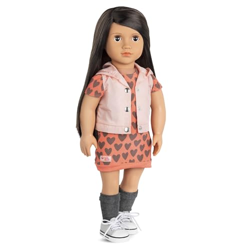 Our Generation – 46 cm Modepuppe – Braune Haare & Augen – Kapuzenweste & Puppenkleidung mit Herz-Print Outfit – Rollenspiel – Spielzeug für Kinder ab 3 Jahren – Lili von Our Generation