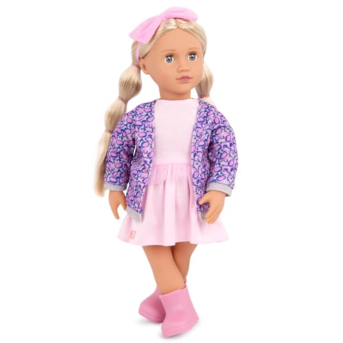 Our Generation – 46 cm Puppe – Lebensechte graue Augen & Blonde Haare – Strickjacke mit Leopardenmuster & rosa Kleid – Rollenspiel – Spielzeug für Kinder ab 3 Jahren – Joana von Our Generation
