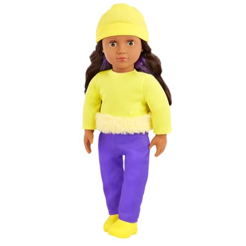 Our Generation – 46 cm Puppe – Lebensechte haselnussbraune Augen und gewelltes braunes Haar – Gelb-lila-farbenes Blockoutfit – Rollenspiel – Spielzeug für Kinder ab 3 Jahren – Sola Our Generation – 46 cm Puppe – Lebensechte haselnussbraune Augen und gewelltes braunes Haar – Gelb-lila-farbenes Blockoutfit – Rollenspiel – Spielzeug für Kinder ab 3 Jahren – Sola von Our Generation