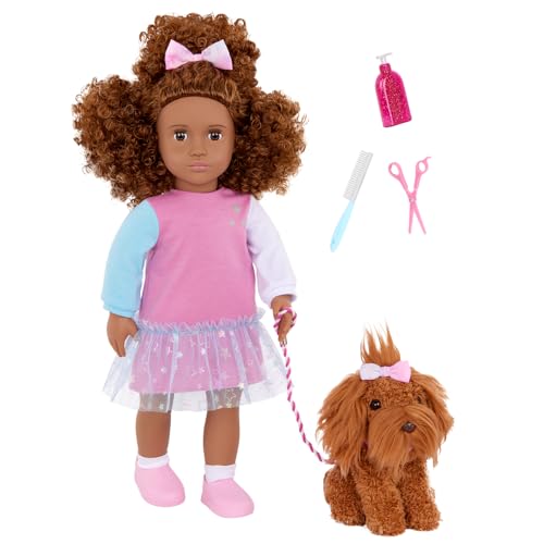 Our Generation 46 cm Puppe Safie mit Hund Ginger – Styling-Set mit Zubehör, bürstbare Haare & Outfit – für Kinder ab 3 Jahren von Our Generation