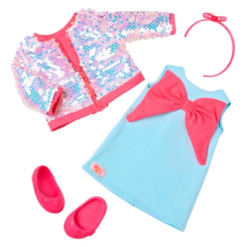 Our Generation – 46 cm Puppenkleidung – Stylische Pailletten-Bomberjacke – Shine All Day - Modisches Outfit mit rotem Schleifenkleid – Rollenspiel – Spielzeug für Kinder ab 3 Jahren von Our Generation