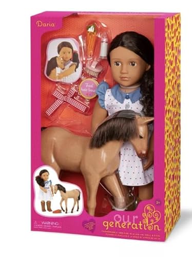 Our Generation – 46 cm Reitpuppe – 30 cm Spielzeug-Fohlen – Zubehör für die Pferdepflege – Rollenspiel – Spielzeug für Kinder ab 3 Jahren – Daria von Our Generation