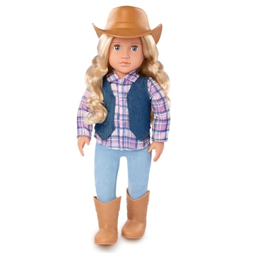 Our Generation – 46 cm große Cowgirl-Puppe Ashleigh – graue Augen und welliges Blondes Haar – süßes Kariertes und Jeans-Western-Outfit – Cowboyhut und Reitstiefel – für Kinder ab 3 Jahren Our Generation – 46 cm große Cowgirl-Puppe Ashleigh – graue Augen und welliges Blondes Haar – süßes Kariertes und Jeans-Western-Outfit – Cowboyhut und Reitstiefel – für Kinder ab 3 Jahren von Our Generation