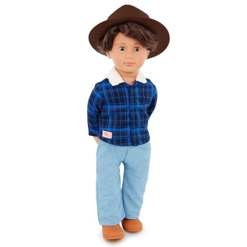 Our Generation – 46 cm große Jungenpuppe – lebensechte haselnussbraune Augen und welliges braunes Haar – Western-Outfit und Countryhut – Fantasiespiel – Spielzeug für Kinder ab 3 Jahren – Dustin Our Generation – 46 cm große Jungenpuppe – lebensechte haselnussbraune Augen und welliges braunes Haar – Western-Outfit und Countryhut – Fantasiespiel – Spielzeug für Kinder ab 3 Jahren – Dustin von Our Generation