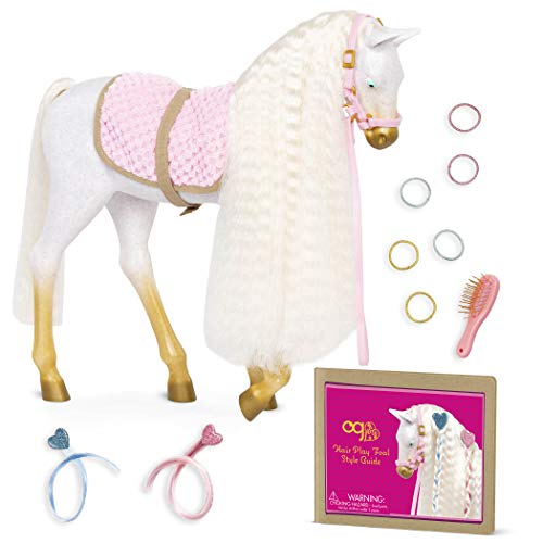 Our Generation Andalusier Fohlen zum Frisieren – weißes Pferd mit goldenen Hufen, langem Haar, bunten Styling-Accessoires und rosa Sattel Our Generation Andalusier Fohlen zum Frisieren – weißes Pferd mit goldenen Hufen, langem Haar, bunten Styling-Accessoires und rosa Sattel von Our Generation