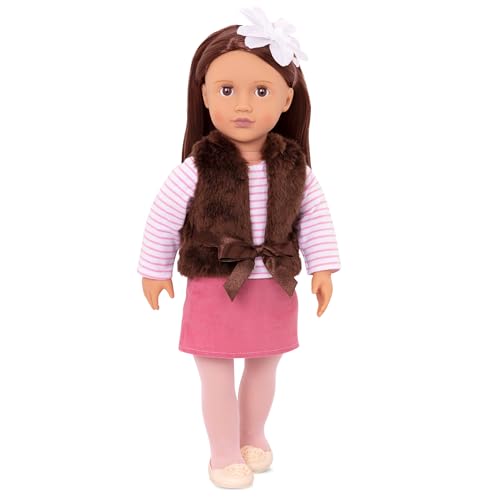 Our Generation – 46 cm Mode-Puppe – Braune Haare & Augen – Puppenkleidung mit Kunstfellweste – Rollenspiel – Spielzeug für Kinder ab 3 Jahren – Sienna von Our Generation