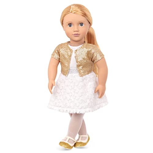 Our Generation – 46 cm Puppe – Erdbeerblondes Haar & graue Augen – Weißes Kleid & Paillettenjäckchen – Fantasiespiel – Spielzeug für Kinder ab 3 Jahren – Hope von Our Generation