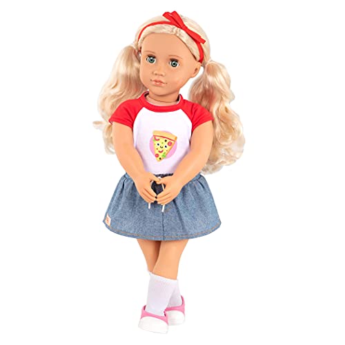 Our Generation BD31268Z - Puppe Jolene mit Pizza-Print Shirt und rotem Haarband, Blonde Haare, grüne Schlafaugen, beweglich, 46cm - ab 3 Jahren - 45361 Mehrfarbig von Our Generation