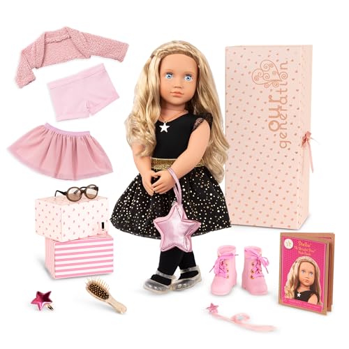 Our Generation Puppe Stella mit 3 Outfits – Bewegliche 46 cm Puppe mit Puppenkleidung, Kamm, Zubehör und langen blonden Haaren zum Frisieren – Spielzeug ab 3 Jahren (19 Teile) von Our Generation