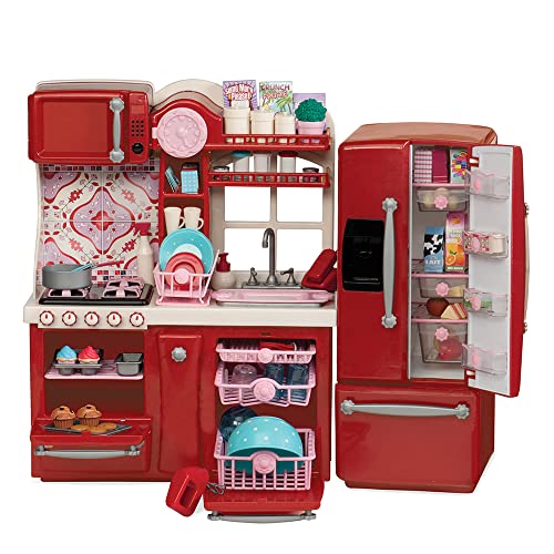 Our Generation – Kochspielzeug – 46 cm Puppenzubehör – Puppenhaus-Möbel – Rollenspiel – Spielzeug für Kinder ab 3 Jahren – Gourmetküche rot von Our Generation