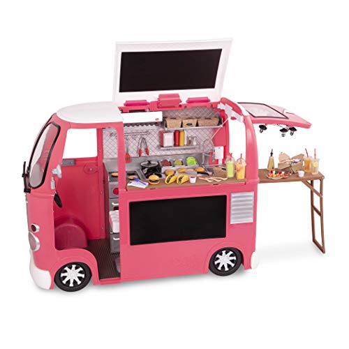 Our Generation – Fahrzeug-Spielset – Küche & Kochecke – 46 cm Puppenzubehör – Spielzeug-Essen – Spielzeug für Kinder ab 3 Jahren – Food Truck pink von Our Generation