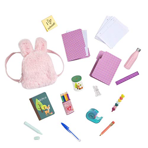 Our Generation Bright and Learning Set - Schulbedarf mit Hasenohren Rucksack für 18 Zoll Puppen - 20-teiliges Klassenzimmer-Zubehör-Set von Our Generation