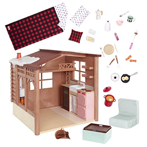 Our Generation Puppenhaus mit Puppenzubehör – Winter Holz Waldhütte mit Kamin, Küche, Bett – Puppen Zubehör Weihnachten, Spielzeug Möbel Set ab 3 Jahren von Our Generation