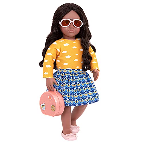 Our Generation - Deluxe Puppe Aryal mit 2 Reise-Outfits, Sonnenbrille, braune Haare, braune Schlafaugen, beweglich, 46cm - ab 3 Jahren - 45368, Mehrfarbig von Our Generation