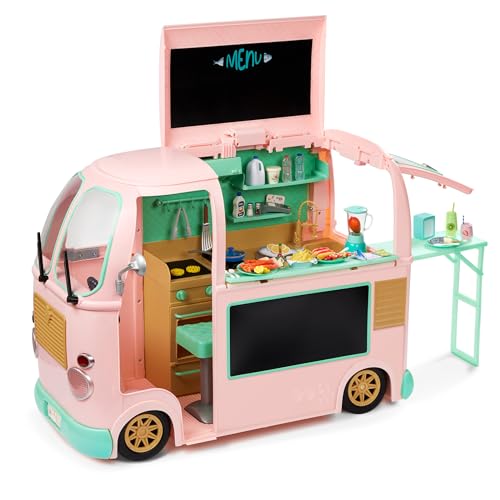 Our Generation – Doll Vehicle Playset in Pink – 50+ Realistic Play Food Accessories – Real Chalk & Chalkboard Menu Boards – Cooking Areas with Oven & Grill – On The Move Food Truck Our Generation – Doll Vehicle Playset in Pink – 50+ Realistic Play Food Accessories – Real Chalk & Chalkboard Menu Boards – Cooking Areas with Oven & Grill – On The Move Food Truck von Our Generation