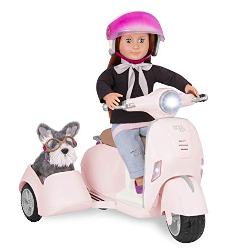 Our Generation – Fahrzeug Spielset – Helm & Beiwagen – 46 cm Puppenzubehör – Rollenspiel – Spielzeug für Kinder ab 3 Jahren – Roller mit Beiwagen von Our Generation