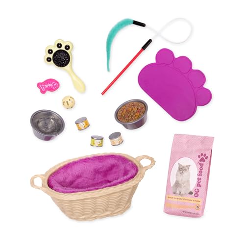 Our Generation – 46 cm Puppenzubehör – Haustierpflege-Set – Lebensmittel-Essen – Rollenspiel – Spielzeug für Kinder ab 3 Jahren – Katzenpflege Set von Our Generation