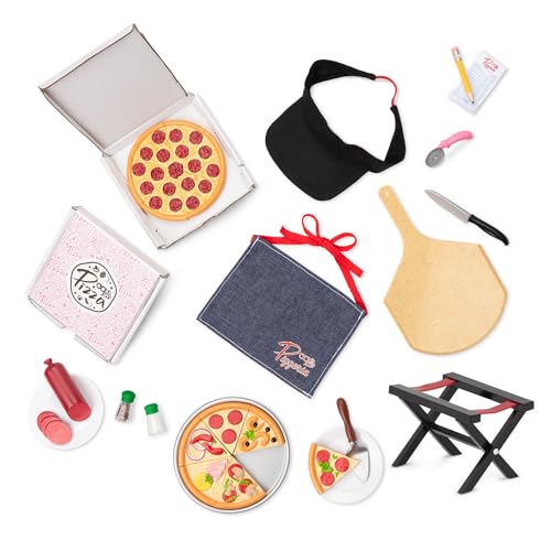 Our Generation Pizza-Set für Puppen - Spielzeug-EssenZubehör zum Pizza backen, Schürze für 46 cm Puppen, Spielzeug für Kinder ab 3 Jahren - Yummy Pizzeria Set von Our Generation