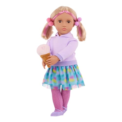 Our Generation Puppe Andy – 46 cm große Spielpuppe mit Eiscreme-Outfit, Buntem Haar & Zubehör (Eiswaffeln, Schale, Löffel, Sticker, Plüscheis) – ab 3 Jahren von Our Generation