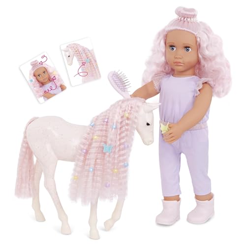 Our Generation Puppe Elara & Fohlen Lumina – 46 cm Puppe mit weichem Körper, beweglichen Augen & langem Haar zum Stylen – Inkl. Bürste, Haarzubehör & Outfit – Spielzeug für Kinder ab 3 Jahren von Our Generation