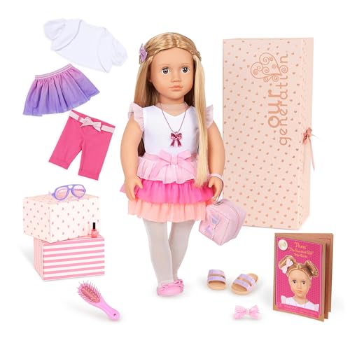 Our Generation Puppe Thea mit 3 Outfits – Bewegliche 46 cm Puppe mit Puppenkleidung, Kamm, Zubehör und blonden Langen Haaren zum Frisieren – Spielzeug ab 3 Jahren (19 Teile) von Our Generation
