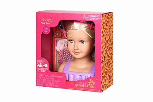 Our Generation – Puppen-Frisierkopf – Blonde Haare und Blaue Augen – Fantasiespiel – Aufkleber und Haarschmuck-Accessoires – Spielzeug für Kinder ab 3 Jahren – Trista Our Generation – Puppen-Frisierkopf – Blonde Haare und Blaue Augen – Fantasiespiel – Aufkleber und Haarschmuck-Accessoires – Spielzeug für Kinder ab 3 Jahren – Trista von Our Generation