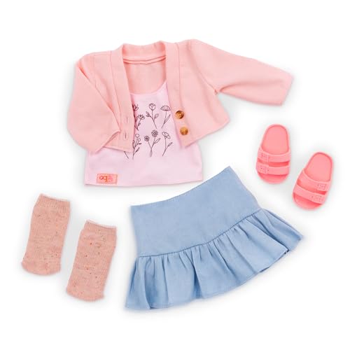 Our Generation – Puppenkleidung für 46 cm Puppen – Stylisches Set mit Blusen-Top, pinkem Cardigan, Faltenrock & Sandalen – Einfach anzuziehen – Country Charm Outfit Our Generation – Puppenkleidung für 46 cm Puppen – Stylisches Set mit Blusen-Top, pinkem Cardigan, Faltenrock & Sandalen – Einfach anzuziehen – Country Charm Outfit von Our Generation