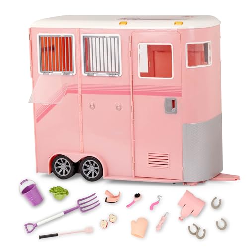 Our Generation – Reitsport-Set – Pflegespielzeug – 46 cm Puppenzubehör – Rollenspiel – Spielzeug für Kinder ab 3 Jahren – Pferdeanhänger rosa von Terra by Battat
