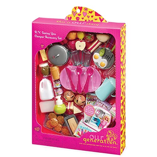 Our Generation – Spielzeuglebensmittel – Kochset – 46 cm Puppenzubehör – Fantasiespiel – Spielzeug für Kinder ab 3 Jahren – R.V. Seeing You Camper-Zubehörset Our Generation – Spielzeuglebensmittel – Kochset – 46 cm Puppenzubehör – Fantasiespiel – Spielzeug für Kinder ab 3 Jahren – R.V. Seeing You Camper-Zubehörset von Our Generation