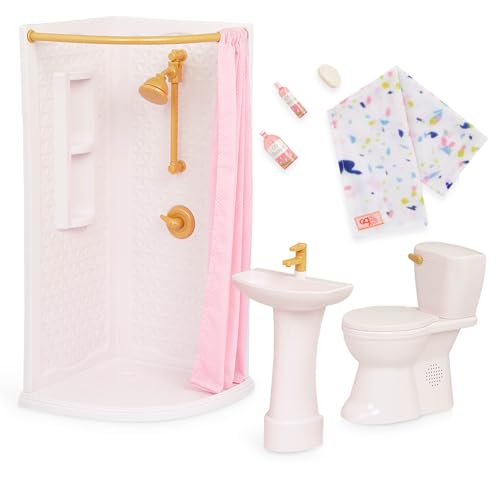 Our Generation Sweet Bathroom Set – Badezimmermöbel-Set für 46 cm Puppen – inkl. Badewanne, Waschbecken, Toilette & Zubehör – Puppenmöbel für fantasievolles Spielen von Our Generation