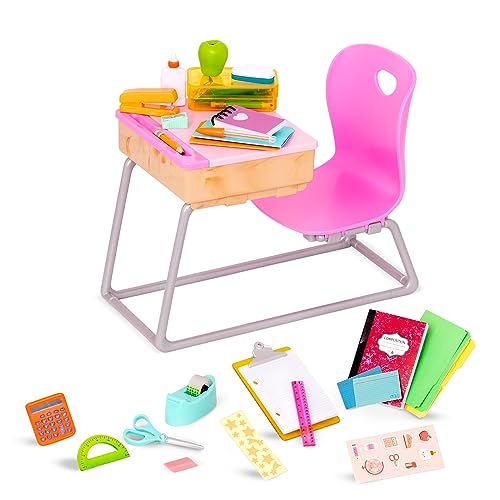 Our Generation – Schulset Flying Colors für 46 cm Puppen – Spielset mit Schreibtisch, Schreibwaren & Zubehör für Rollenspiele im Klassenzimmer von Our Generation