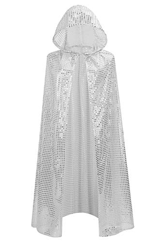 OurLore Damen-Umhang, volle Länge, farbige Pailletten, Göttin, Umhang, Halloween, Weihnachten, Oberbekleidung (Silber (Kapuze) von OurLore
