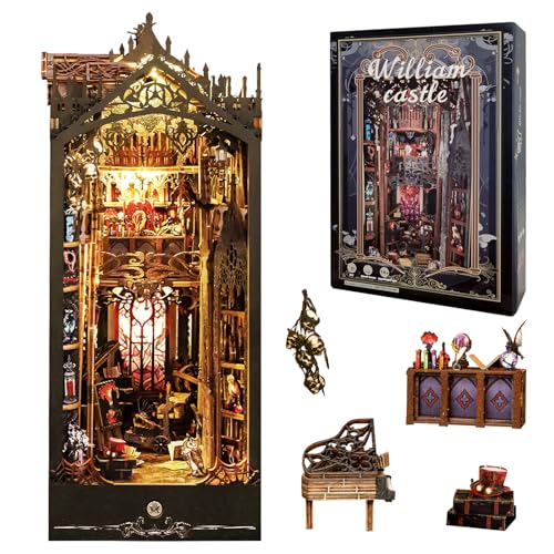 OurMiao Book Nook Kit William Castle, DIY Booknooks Kit for Adults Teens with Sensor Lights, Bookshelf Diorama Miniature Scenes Insert Decor, 3D Wooden Puzzle Miniature House Kit Gifts for Boys von OurMiao