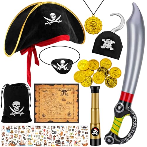 28 PCS Piratenkostüm Kinder, Piraten Kostüm Zubehör, mit Piratenhut Kinder, Piraten Augenklappe, Pirate Sword, Piraten Goldmünzen, Piraten Verkleidung Accessories, für Karneval Halloween Cosplay 28 PCS Piratenkostüm Kinder, Piraten Kostüm Zubehör, mit Piratenhut Kinder, Piraten Augenklappe, Pirate Sword, Piraten Goldmünzen, Piraten Verkleidung Accessories, für Karneval Halloween Cosplay von Ourdort