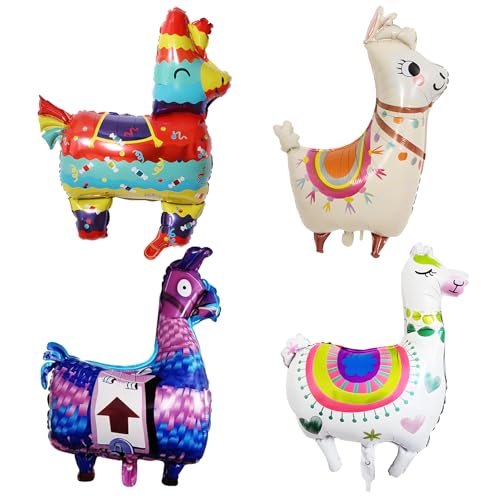 4 Stück Folienballon Lama, Folienballon Alpaka, XXL Alpaka Luftballon, Gigante Alpaka Tiere Helium Ballons, für Kinder Geburtstag Party Hochzeit Kinder Geschenk JGA Dekoration Tierballons Laufen von Ourdort