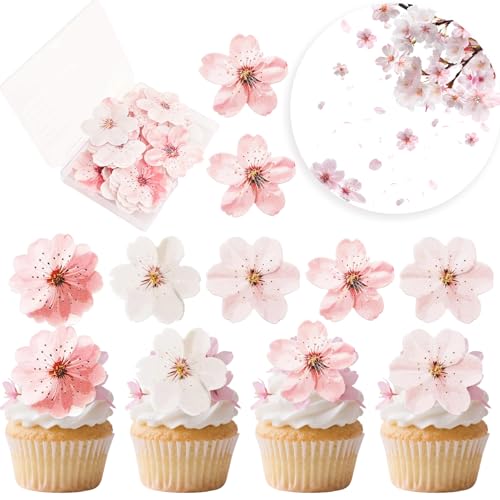 51 Stück Essbare Blumen für Torte, Essbare Blüten aus Esspapier, Essbar Kirschblüte Muffin Deko, Kirschblüten Klebreispapier, Blumen Kuchendeko für Hochzeit,Geburtstag,Babyparty. von Ourdort