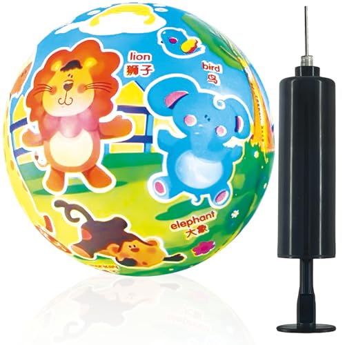 Tier Luftballons Spielball für Kinder 22 cm Durchmesser Aufblasbarer PVC-Ball Klein mit Ventil & Luftpumpe Bunter Springball für Jungen und Mädchen Geeignet als Strandball, Fußball oder Softball von Ourdort