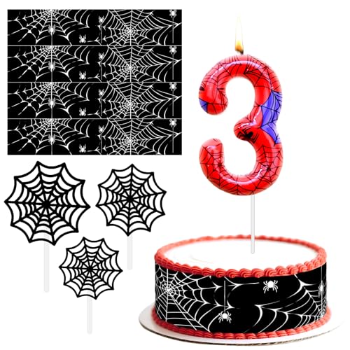 Tortenband Essbar Spinnennetz 8 Stück, mit Spinne Kerze 3 Geburtstag Junge und Cake Topper, Rot Weiß Geburtstagskerzen Zahlen 3, Junge Geburtstag Deko Tortenband Essbar Spinnennetz 8 Stück, mit Spinne Kerze 3 Geburtstag Junge und Cake Topper, Rot Weiß Geburtstagskerzen Zahlen 3, Junge Geburtstag Deko von Ourdort